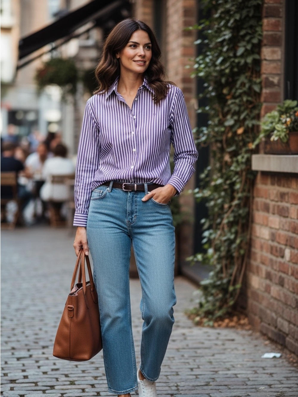 NWT Lauren Ralph Lauren Oxford Striped Purple White Cotton Button Down Shirt